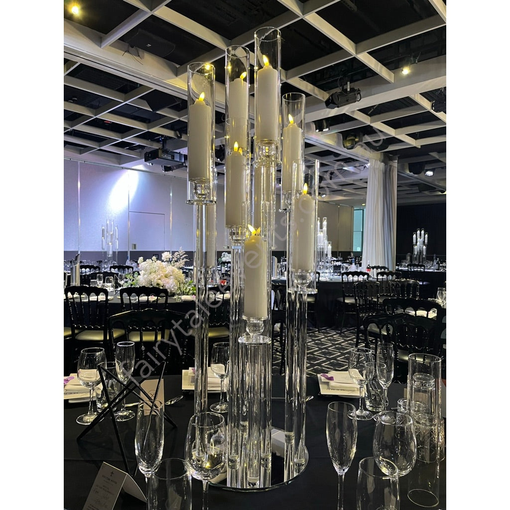 Lucent clear tall candelabra hire Sydney Fairytale Events Pty Ltd