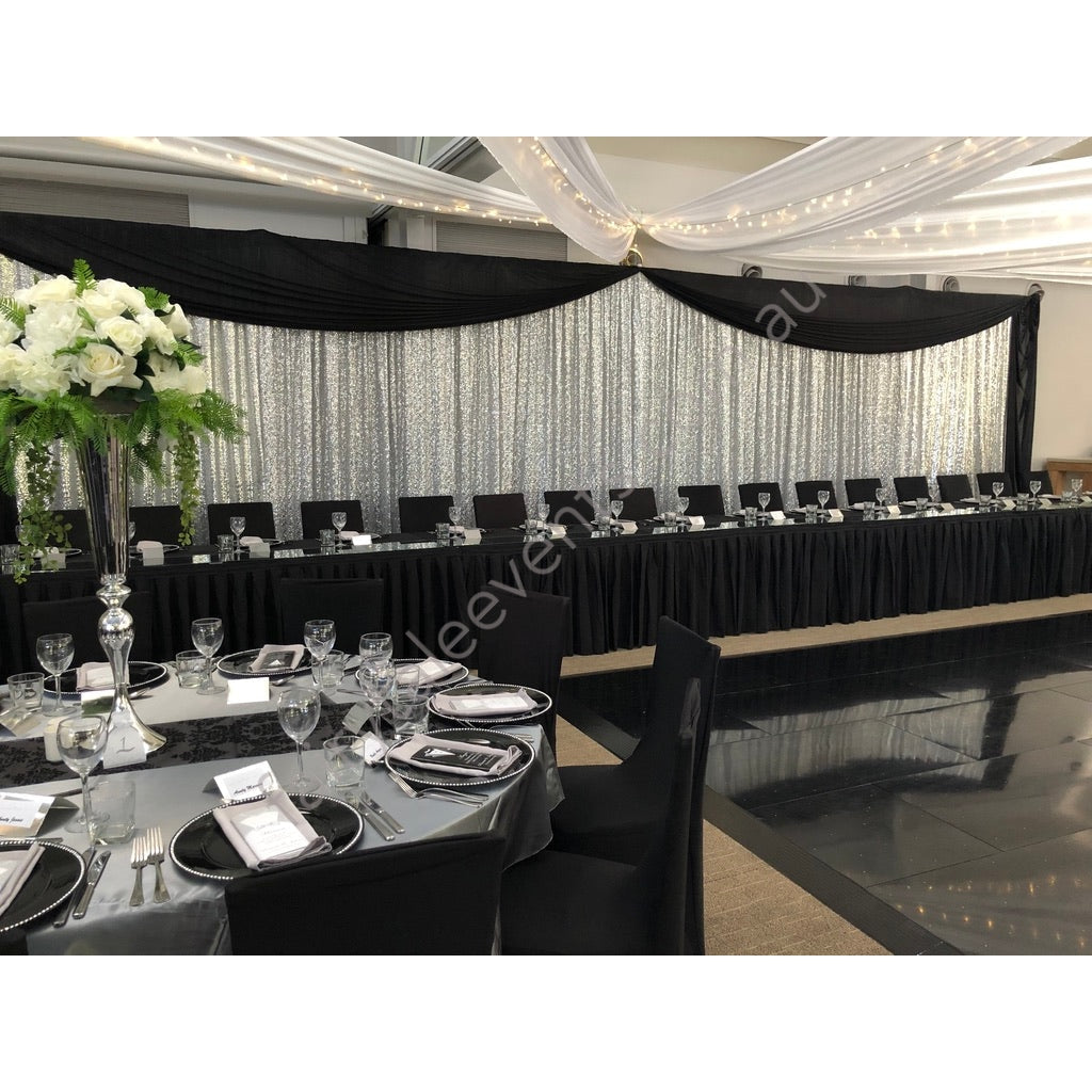 Silver sequin curtain backdrop hire Sydney – Fairytale Events Pty Ltd