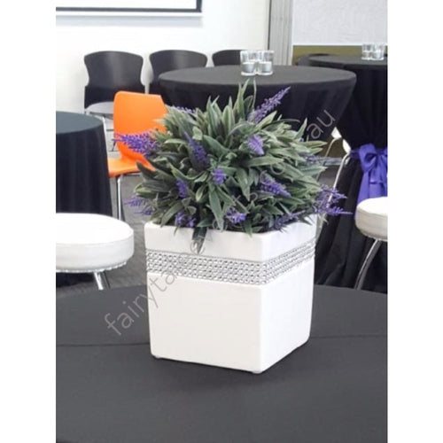 White Cube Diamante Vase With Lavender Ball