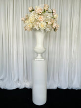 Load image into Gallery viewer, White round cylinder plinth with slimline urn &amp; Alanah floral
