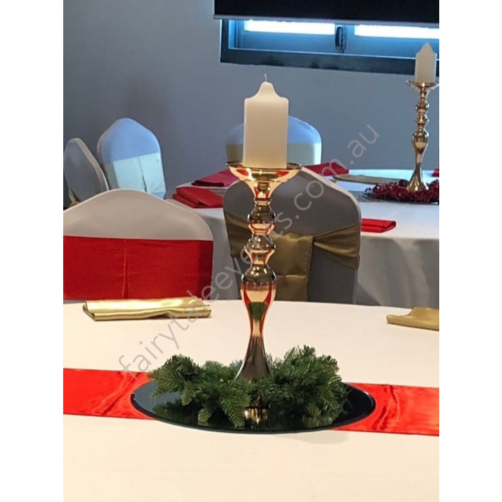 Christmas Gold Pedestal With Green Pine Wreath