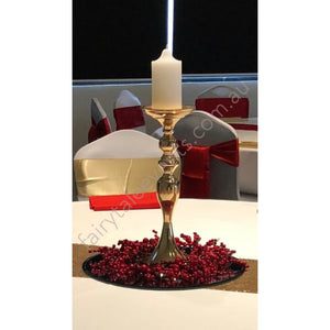 Christmas Gold Pedestal With Red Berry Wreath