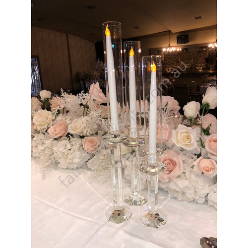 Crystal Candlestick Sleeved 23Cm White Taper Led Flameless Candle