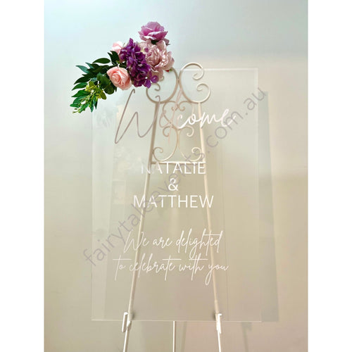 Frosted Rectangle Sign With Esther Floral On White Easel