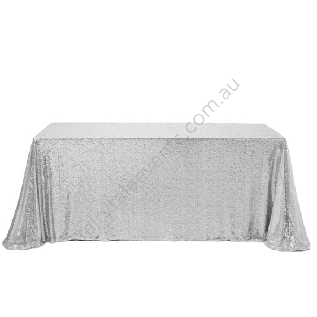 Silver Sequin Table Cloth 228Cm X 396Cm
