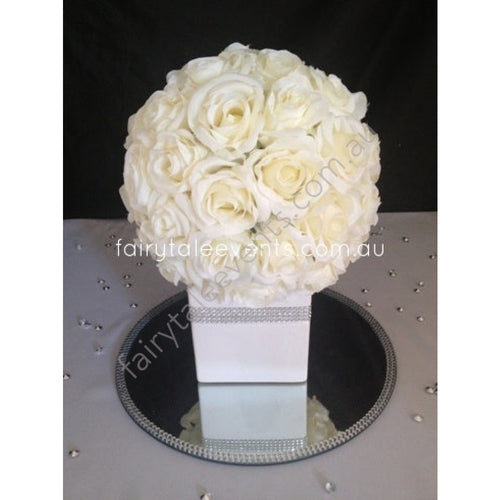 White Cube Diamante Vase With White Pomander