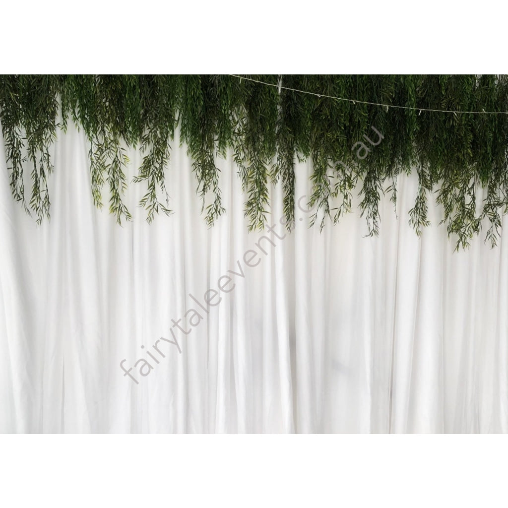 White Curtain Backdrop Hire Sydney With Willow Top Minimum Length 3M