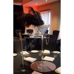 Hire White Or Black Half Head Ostrich Feather centerpiece In Martini Vase