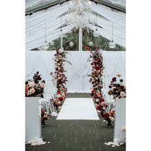 Load image into Gallery viewer, White scalloped backdrop curtain Hire Sydney 
